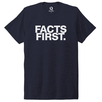 "Facts First." Quorum Unisex Tri-Blend Tee editorial print in Night Sky Navy
