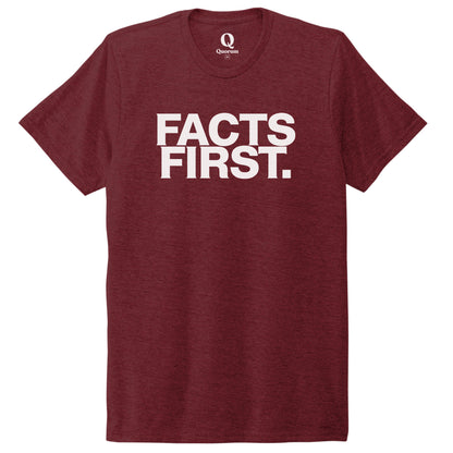 "Facts First." Quorum Unisex Tri-Blend Tee editorial print in Vino Red