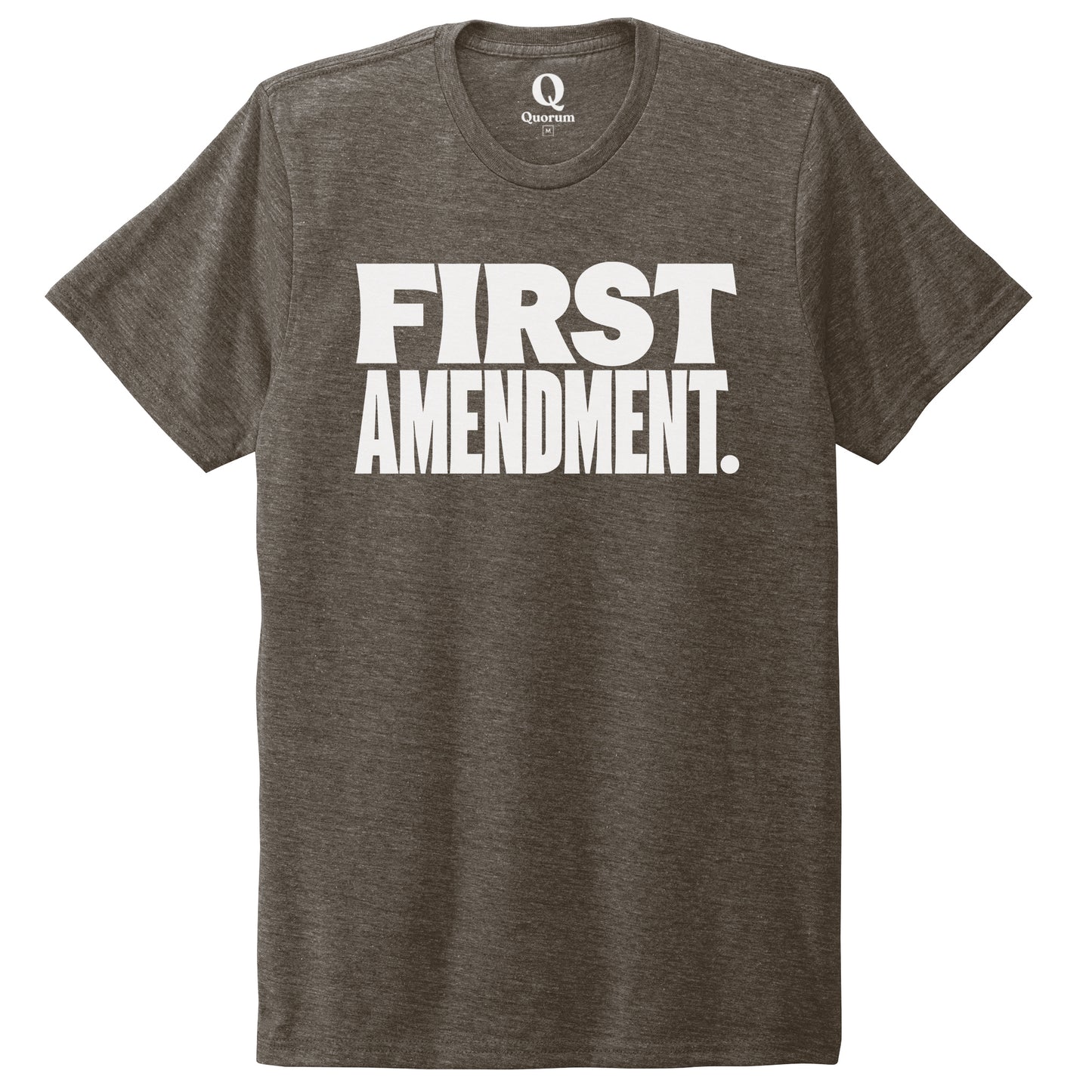 "First Amendment." Quorum Unisex Tri-Blend Tee editorial print in Earthy Brown