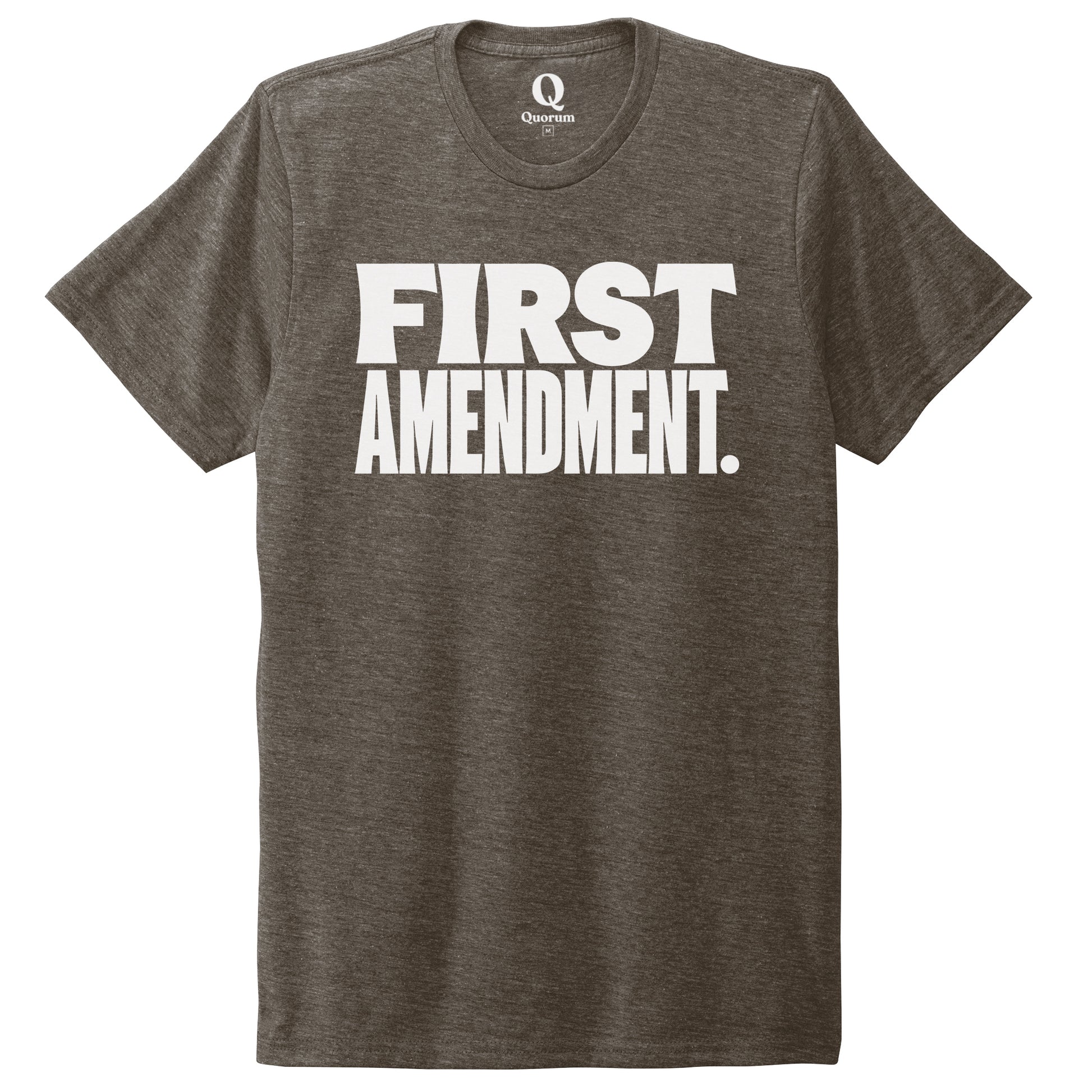 "First Amendment." Quorum Unisex Tri-Blend Tee editorial print in Earthy Brown