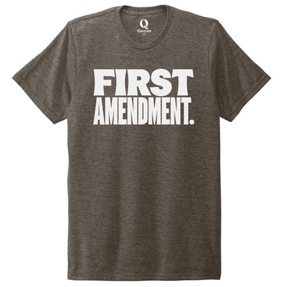 "First Amendment." Quorum Unisex Tri-Blend Tee editorial print in Earthy Brown