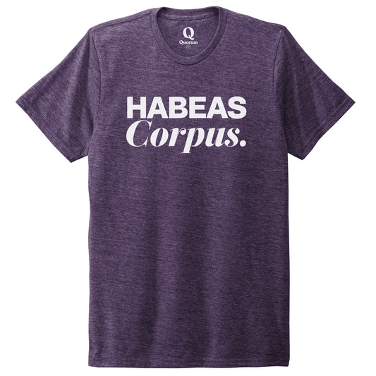 "Habeas Corpus." Quorum Unisex Tri-Blend Tee editorial print in Huckleberry
