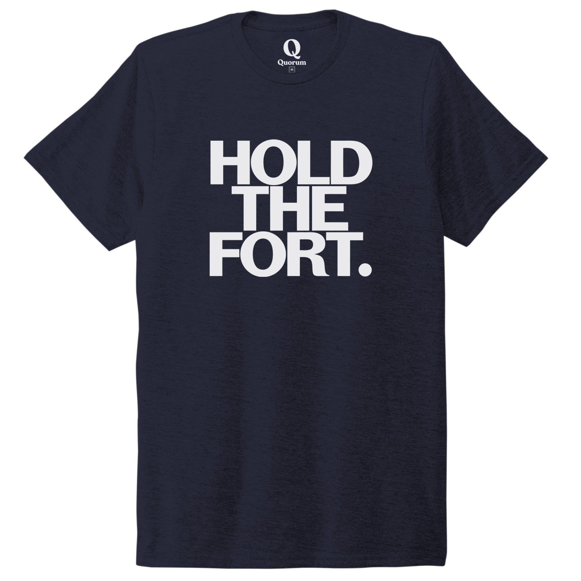 "Hold the Fort." Quorum Unisex Tri-Blend Tee editorial print in Night Sky Navy
