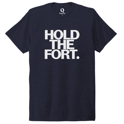 "Hold the Fort." Quorum Unisex Tri-Blend Tee editorial print in Night Sky Navy