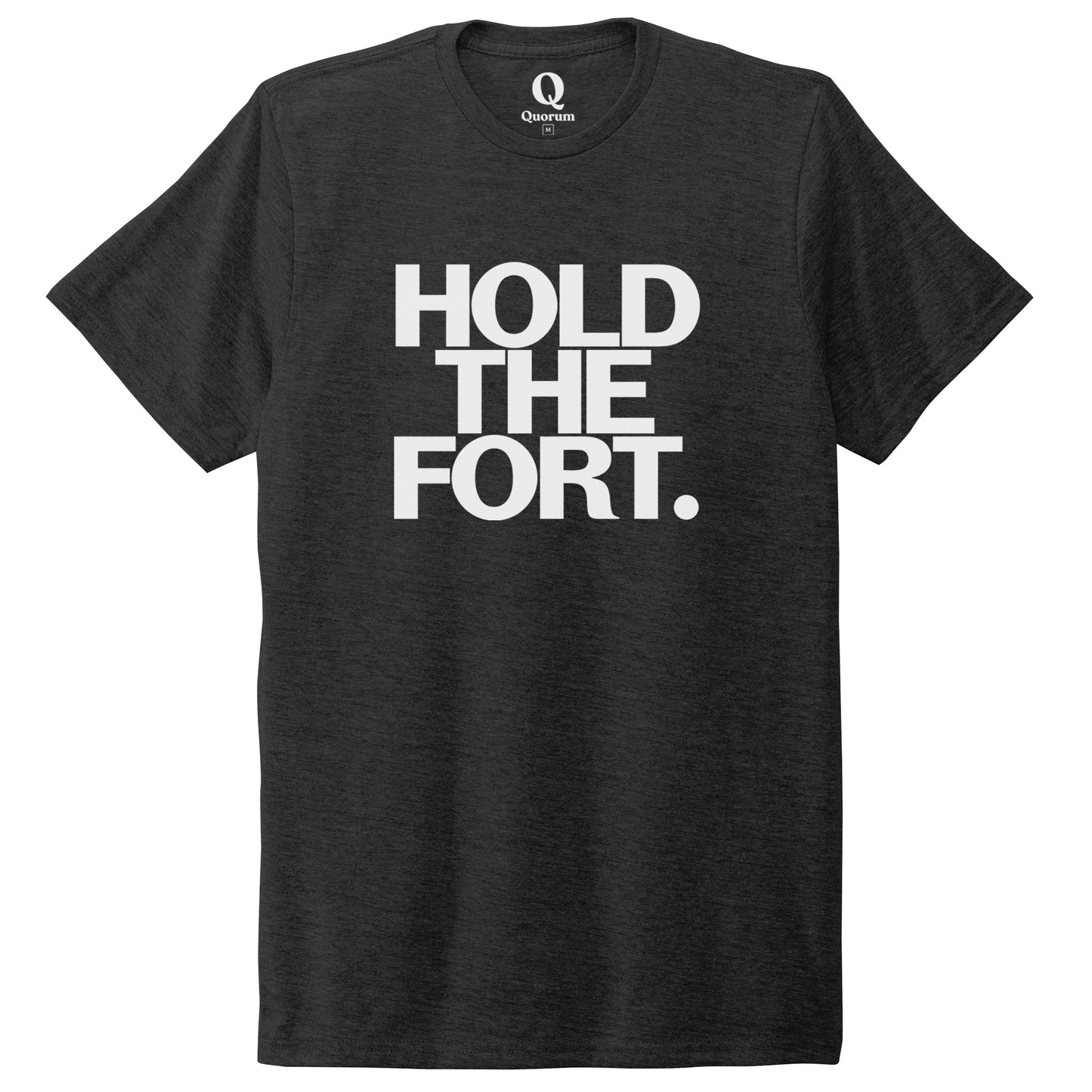 "Hold the Fort." Quorum Unisex Tri-Blend Tee editorial print in Space Black