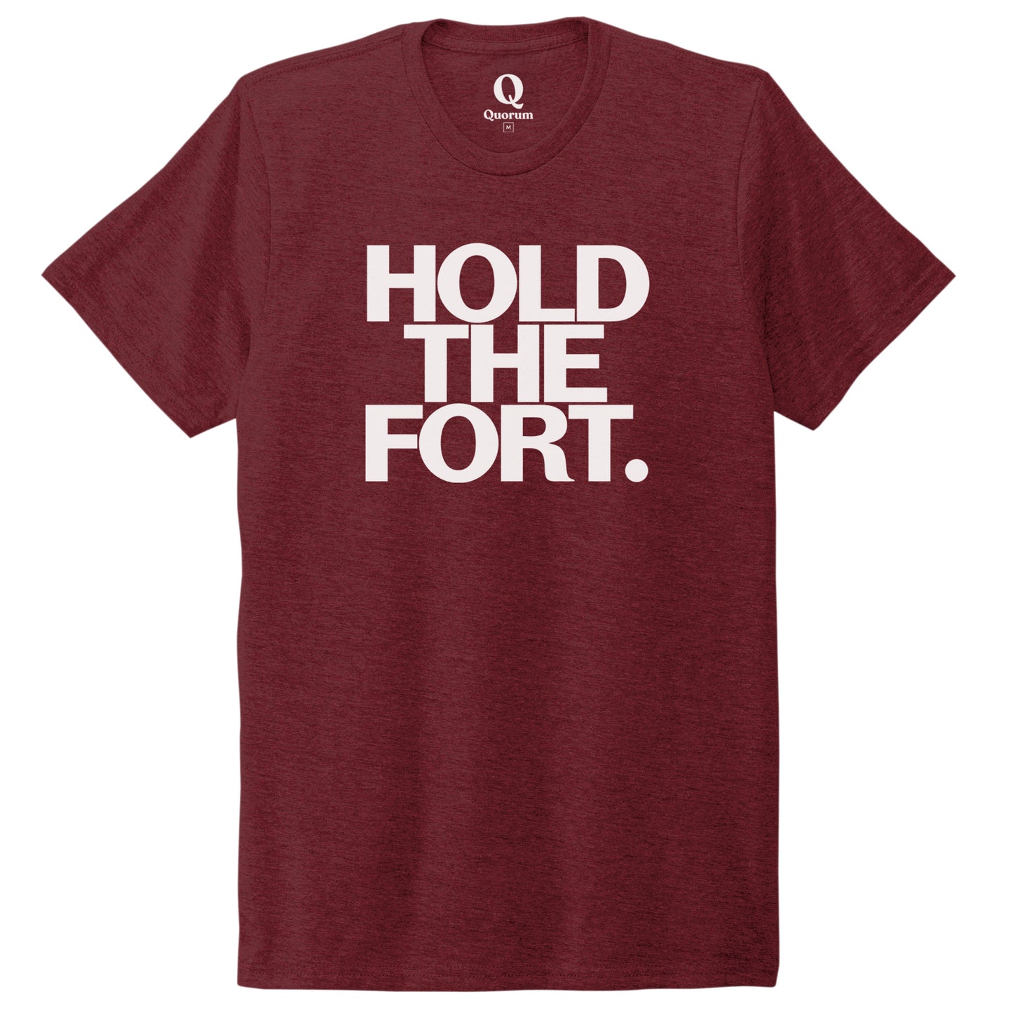 "Hold the Fort." Quorum Unisex Tri-Blend Tee editorial print in Vino Red