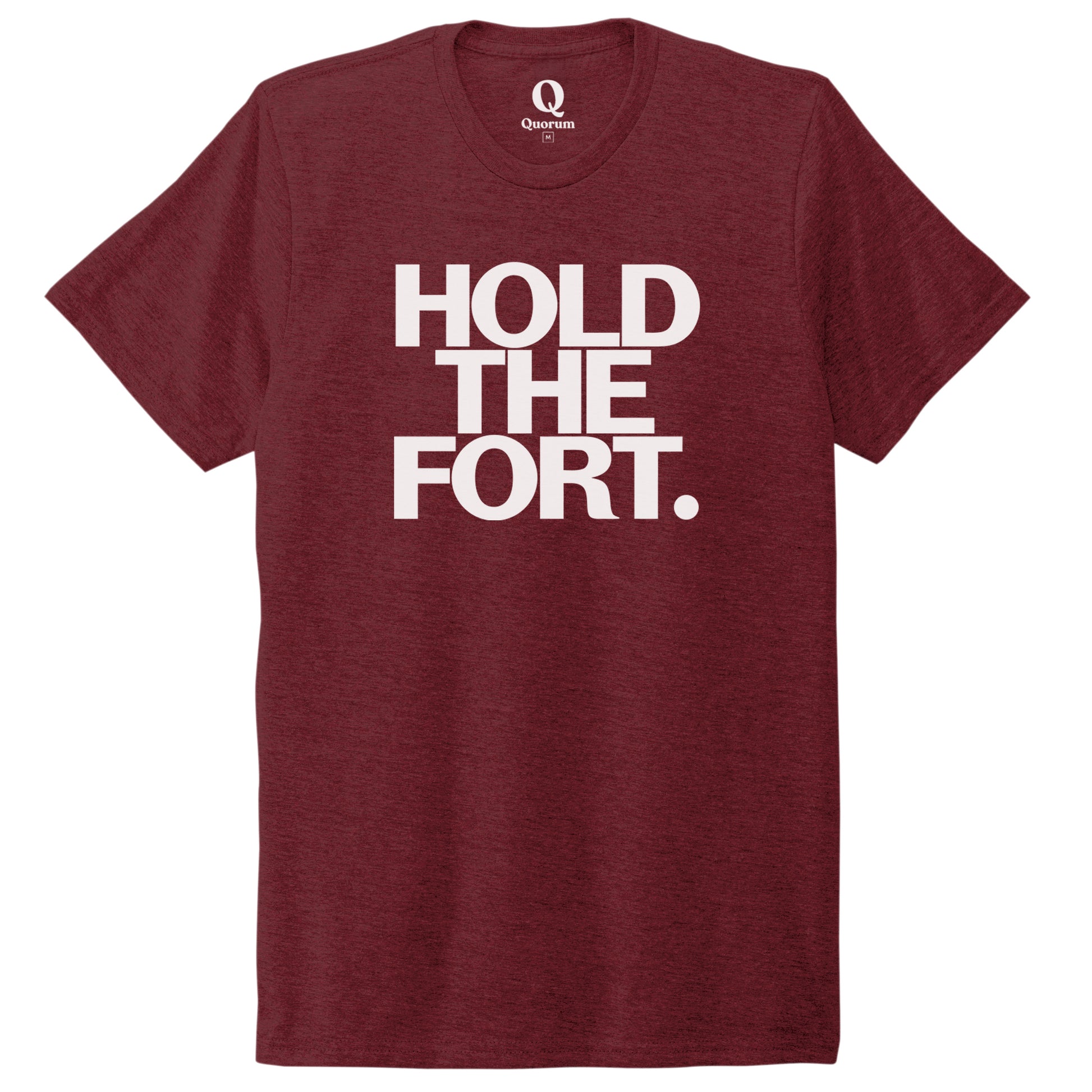 "Hold the Fort." Quorum Unisex Tri-Blend Tee editorial print in Vino Red
