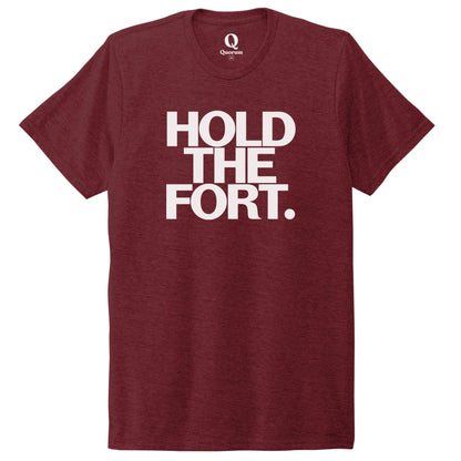 "Hold the Fort." Quorum Unisex Tri-Blend Tee editorial print in Vino Red