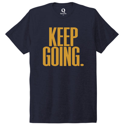 "Keep Going." Quorum Unisex Tri-Blend Tee front print in Night Sky Navy