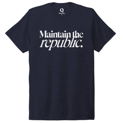 "Maintain the republic." Quorum Unisex Tri-Blend Tee editorial print in Night Sky Navy