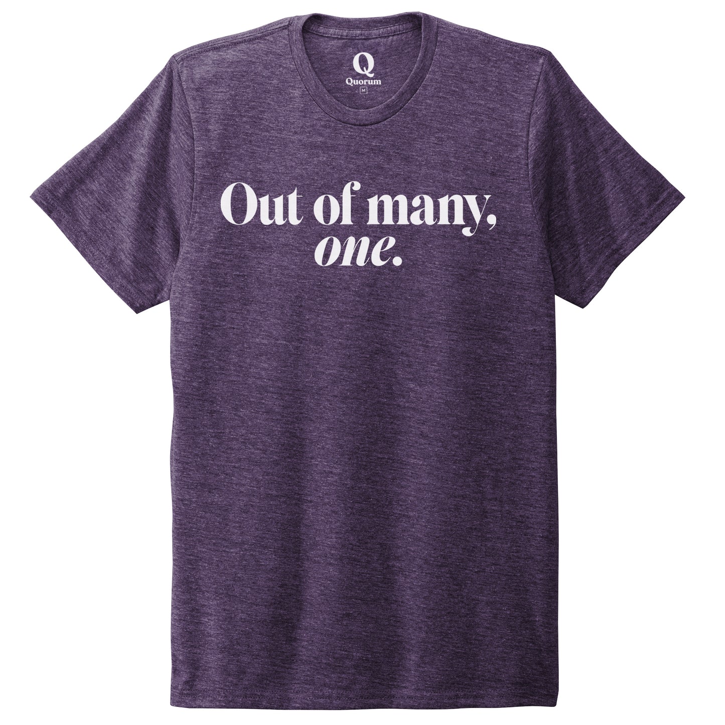 "Out of many, one." Quorum Unisex Tri-Blend Tee editorial print in Huckleberry