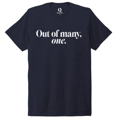 "Out of many, one." Quorum Unisex Tri-Blend Tee editorial print in Night Sky Navy