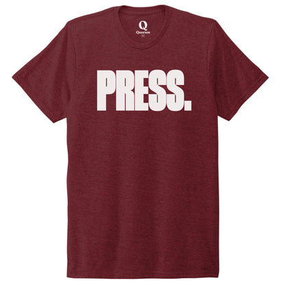 "Press." Quorum Unisex Tri-Blend Tee editorial print in Vino Red