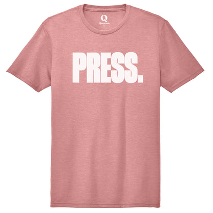 "Press." Quorum Unisex Tri-Blend Tee editorial print in Vintage Rose