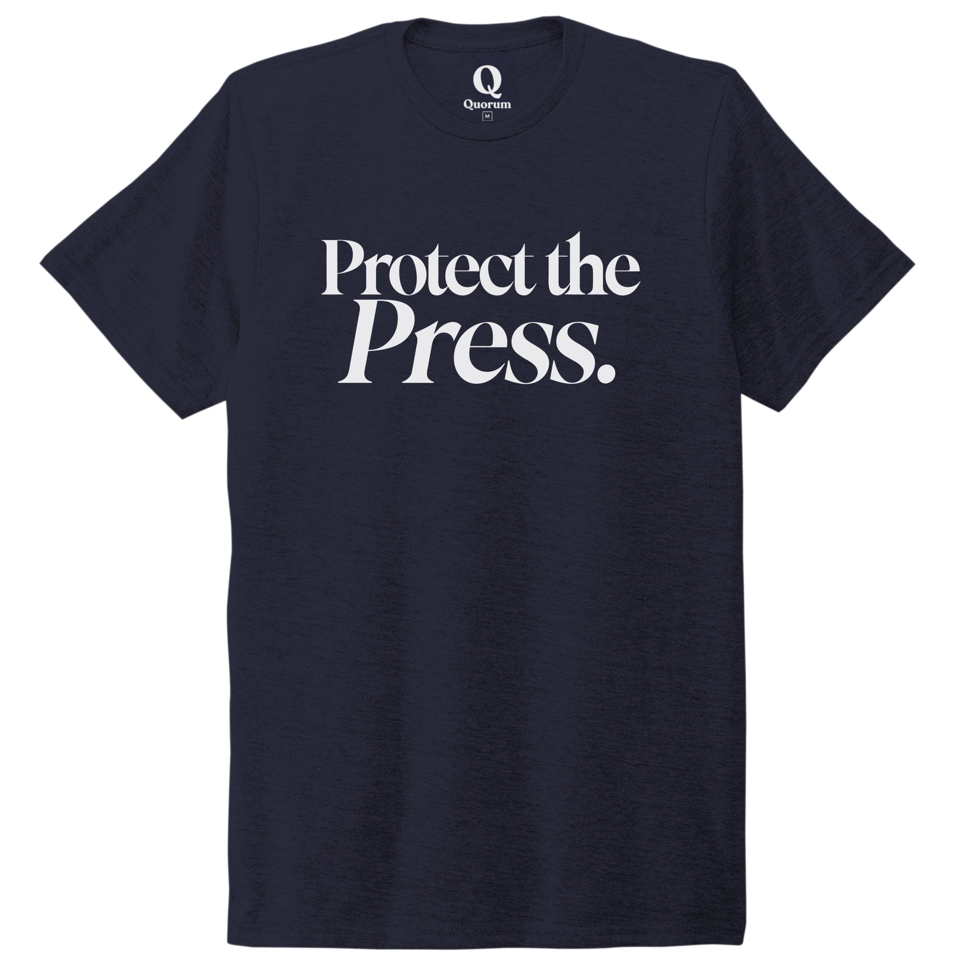 "Protect the Press." Quorum Unisex Tri-Blend Tee editorial print in Night Sky Navy