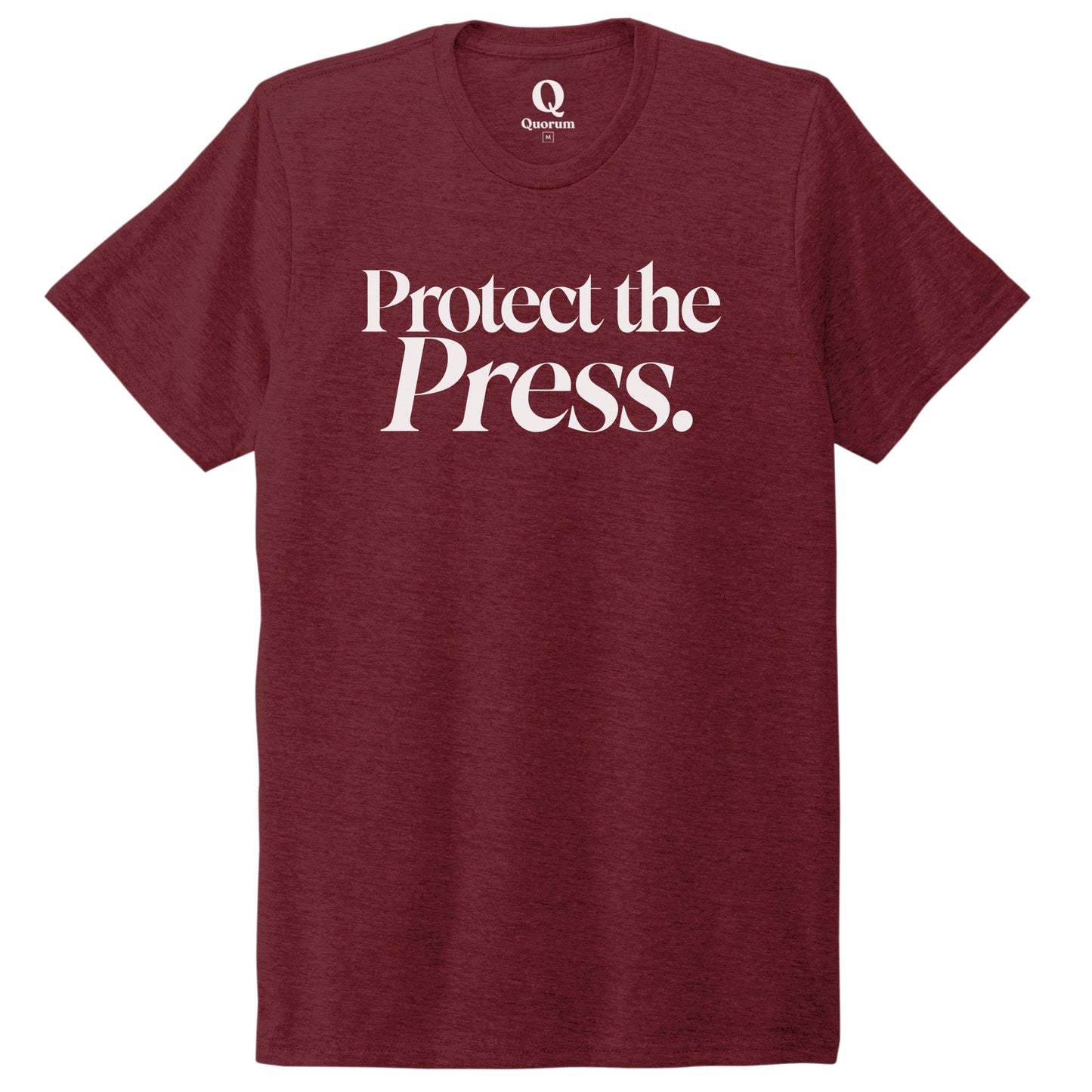"Protect the Press." Quorum Unisex Tri-Blend Tee editorial print in Vino Red