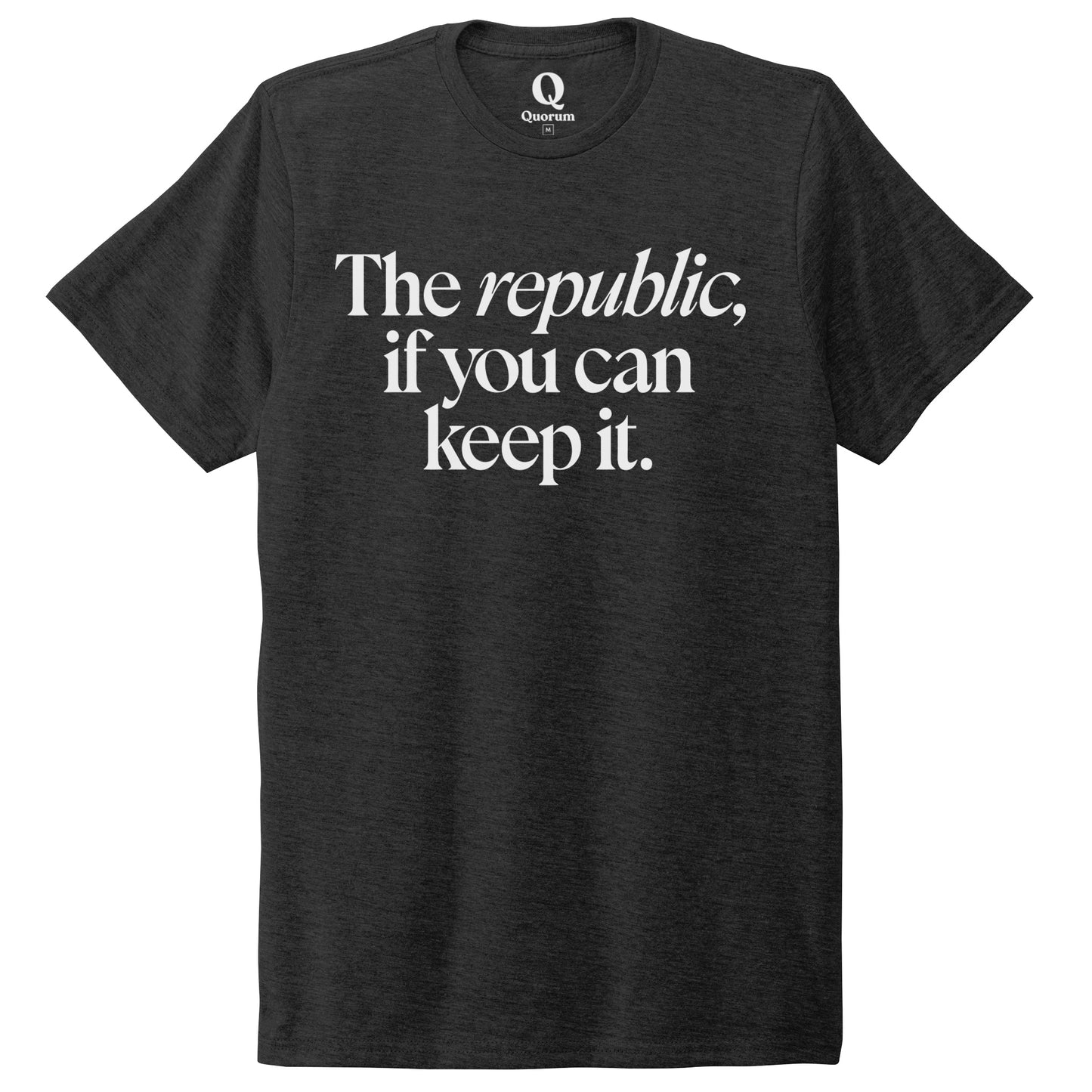 "The republic, if you can keep it." Quorum Unisex Tri-Blend Tee editorial print in Space Black
