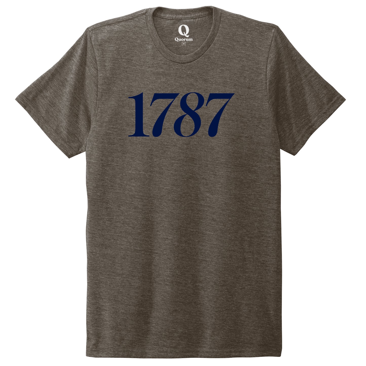 "1787." Quorum Unisex Tri-Blend Tee front print in Earthy Brown