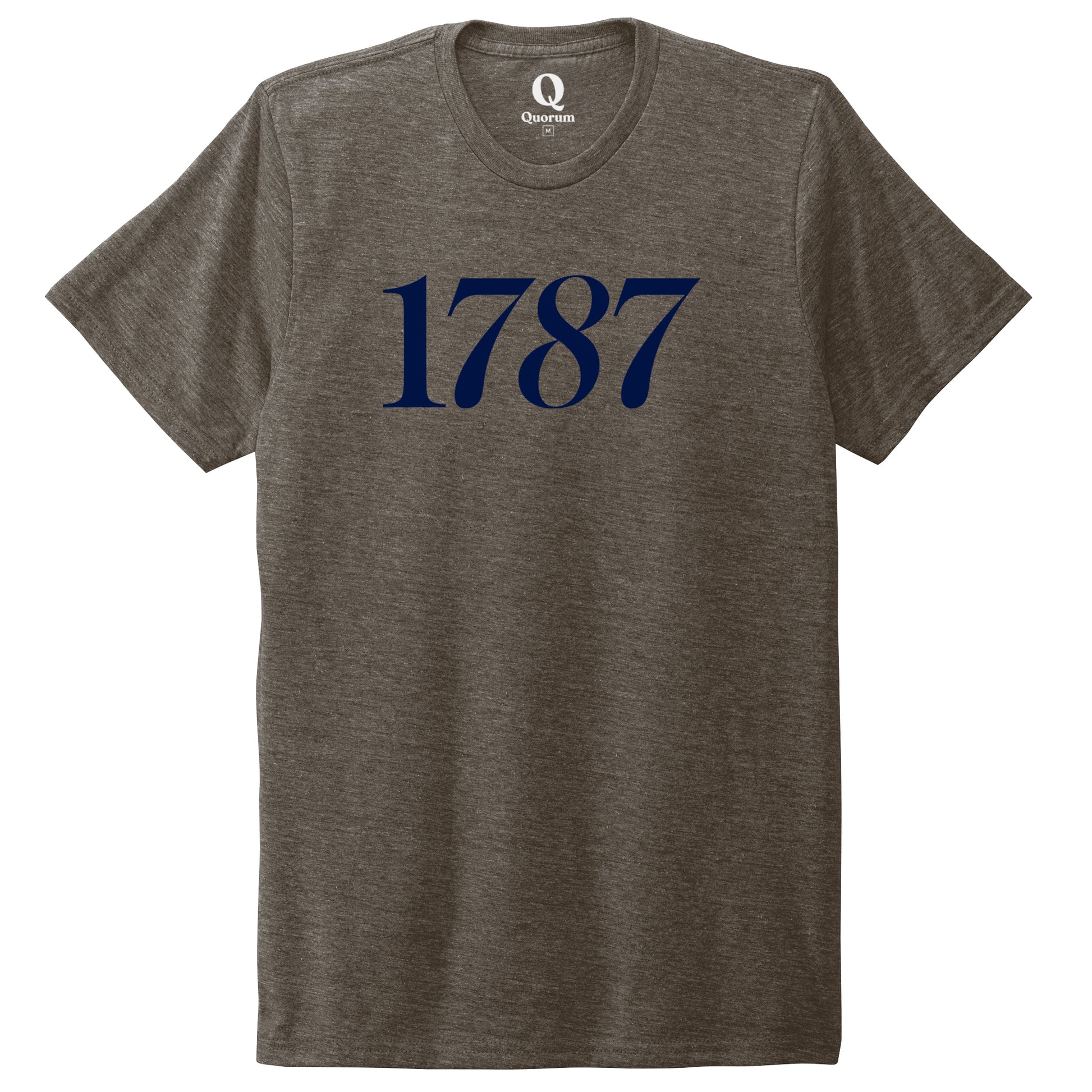 "1787." Quorum Unisex Tri-Blend Tee front print in Earthy Brown
