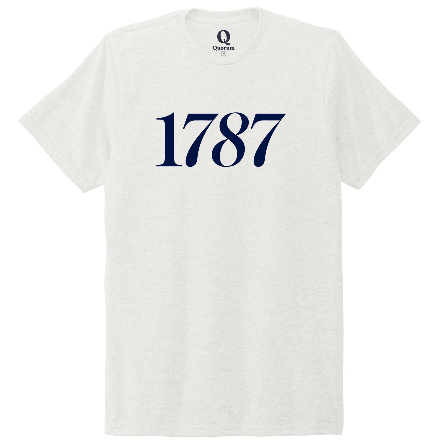 "1787." Quorum Unisex Tri-Blend Tee front print in Fairly White