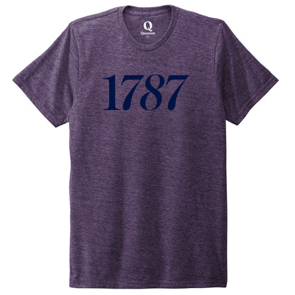 "1787." Quorum Unisex Tri-Blend Tee front print in Huckleberry
