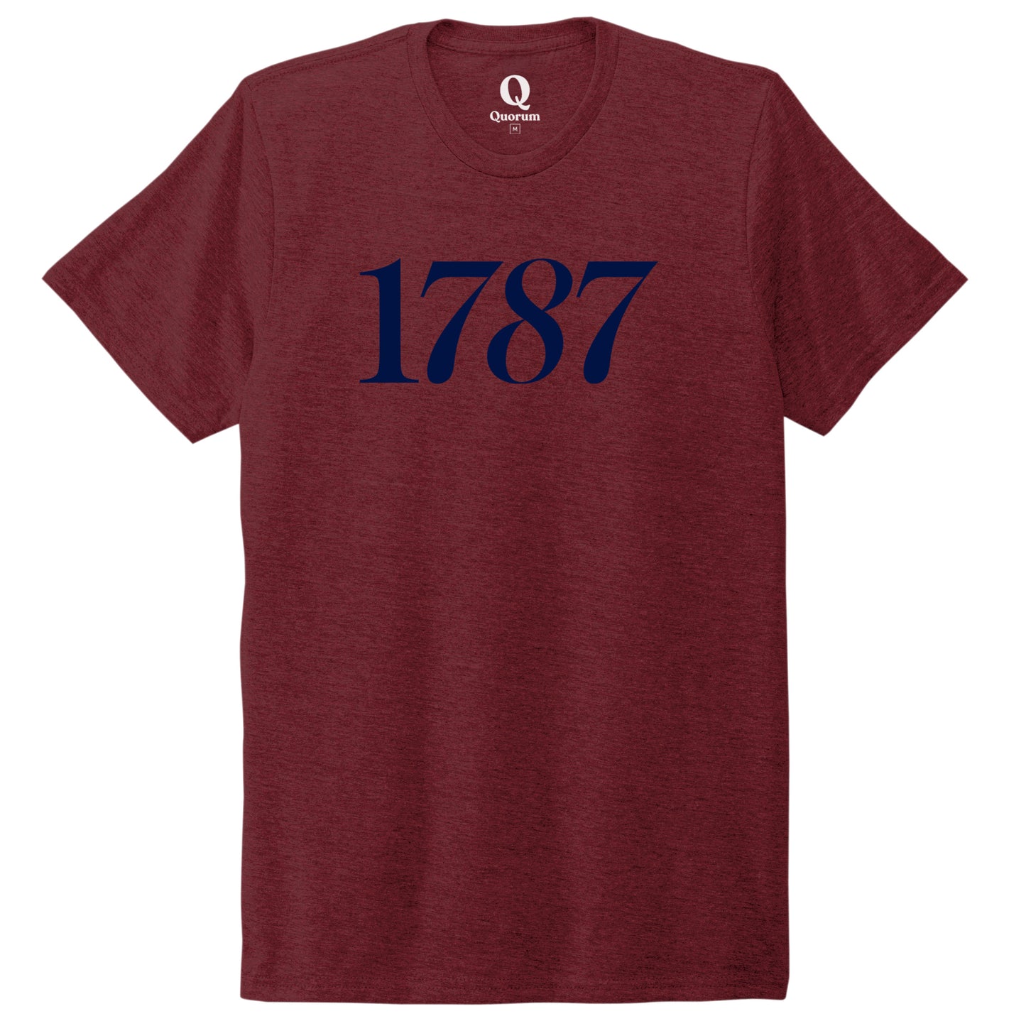 "1787." Quorum Unisex Tri-Blend Tee front print in Vino Red
