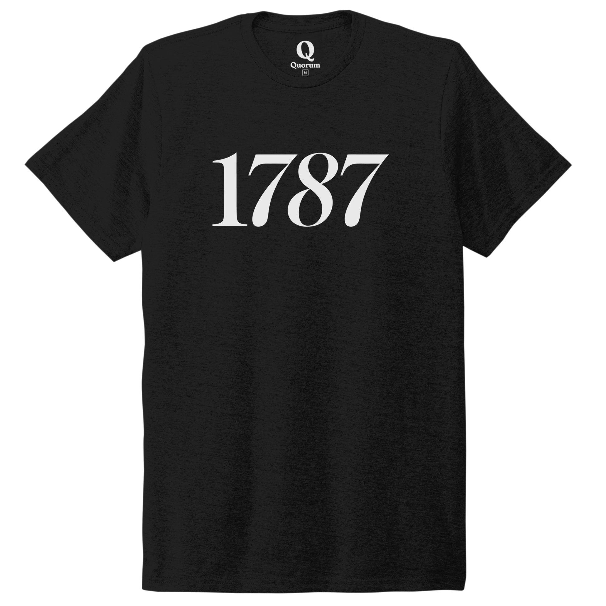"1787." Quorum Unisex Tri-Blend Tee editorial print in Deep Black