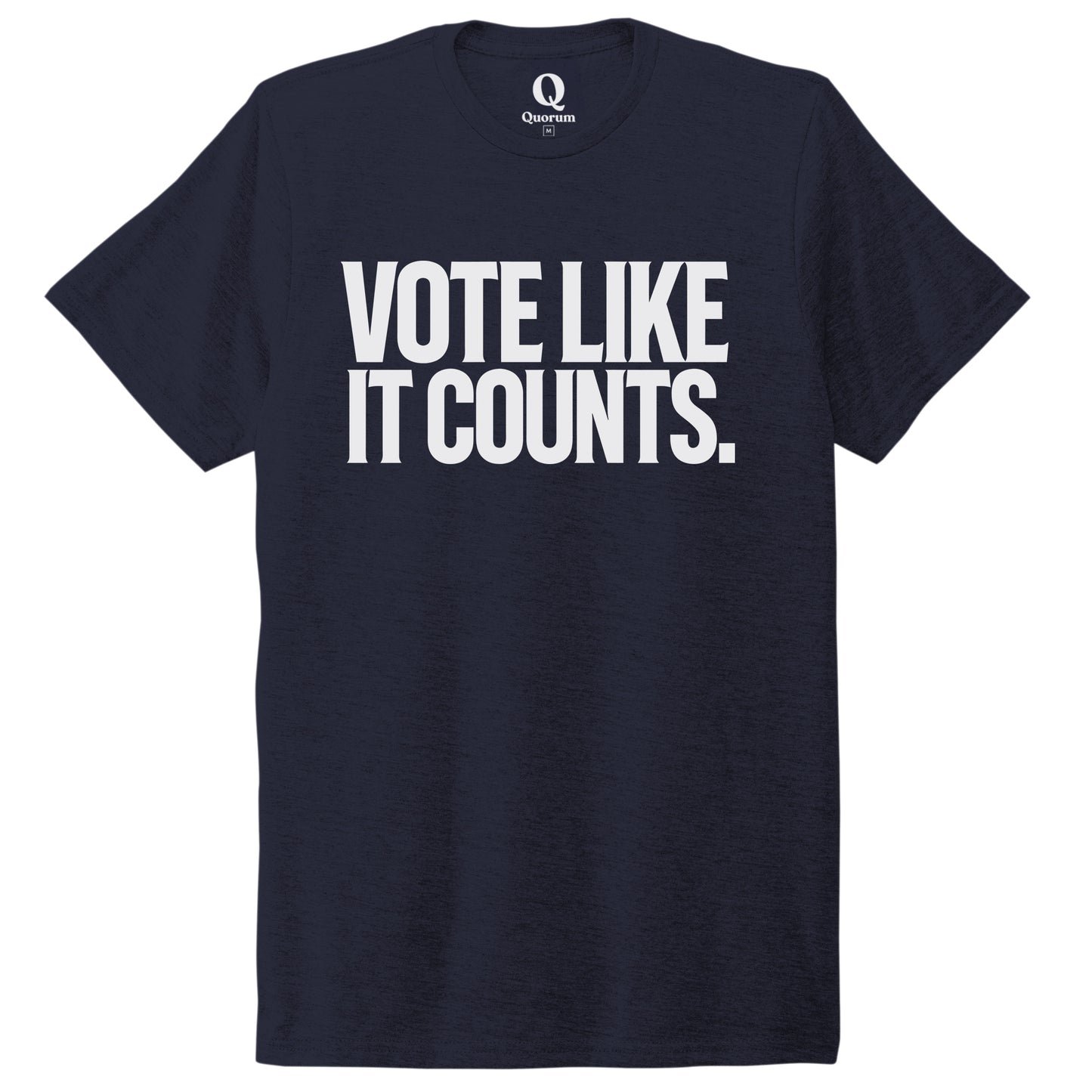 "Vote like it counts." Quorum Unisex Tri-Blend Tee editorial print in Night Sky Navy