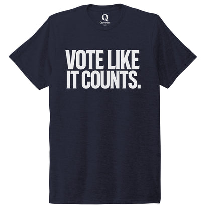 "Vote like it counts." Quorum Unisex Tri-Blend Tee editorial print in Night Sky Navy