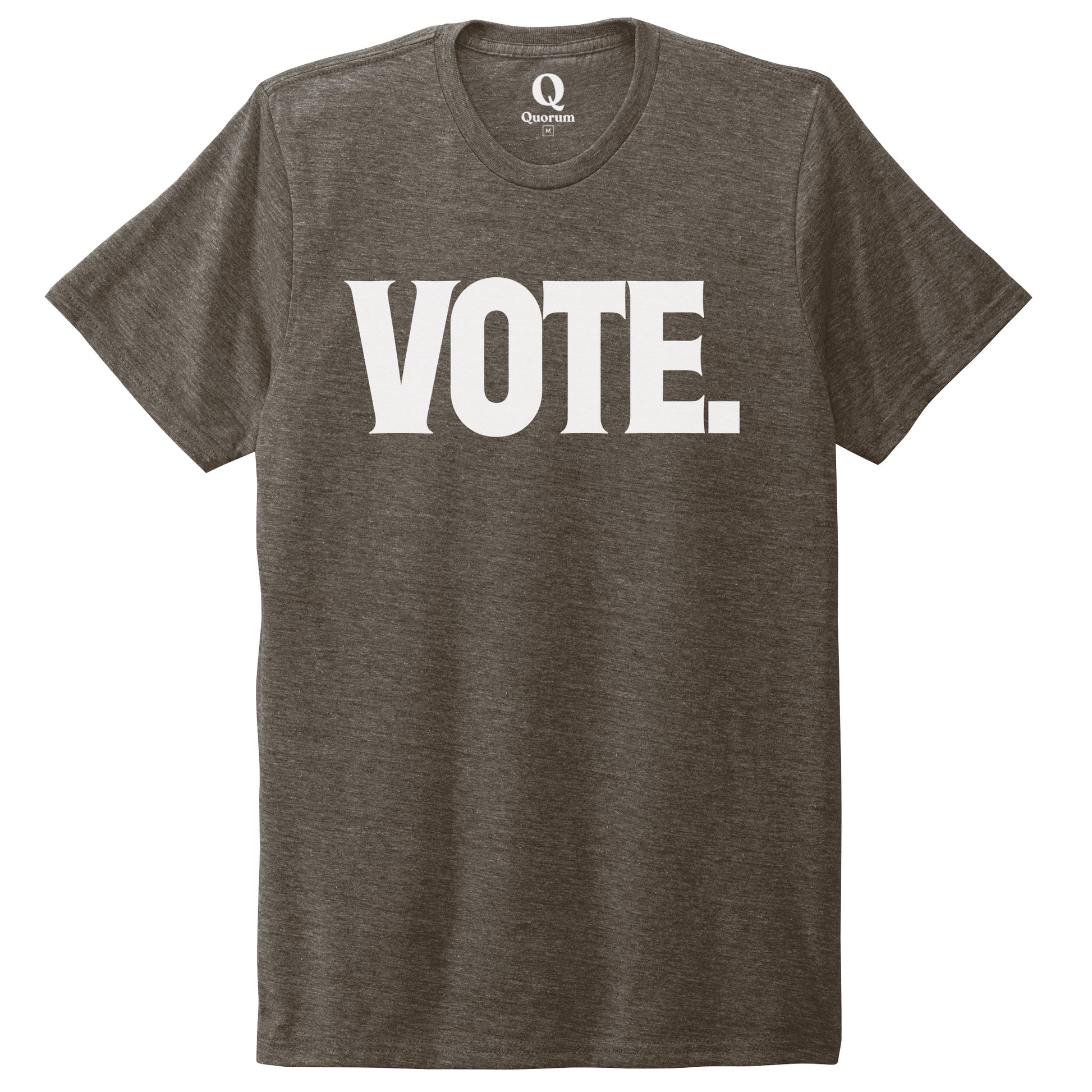 "Vote." Quorum Unisex Tri-Blend Tee editorial print in Earthy Brown