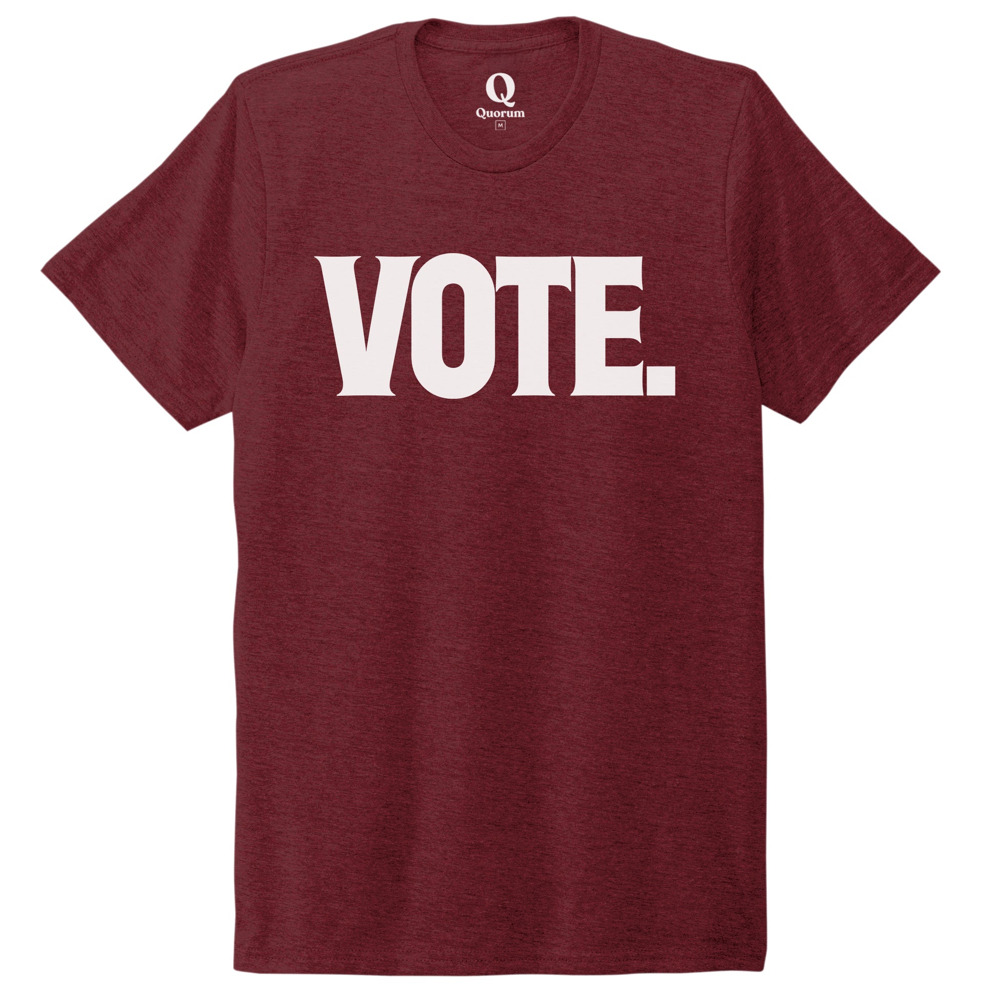 "Vote." Quorum Unisex Tri-Blend Tee editorial print in Vino Red