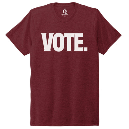 "Vote." Quorum Unisex Tri-Blend Tee editorial print in Vino Red
