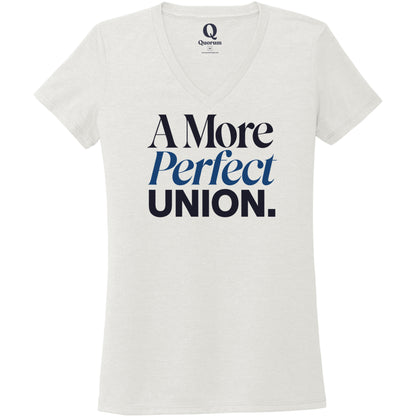 "A More Perfect Union." Quorum Women's Tri-Blend V-Neck front print in Fairly White