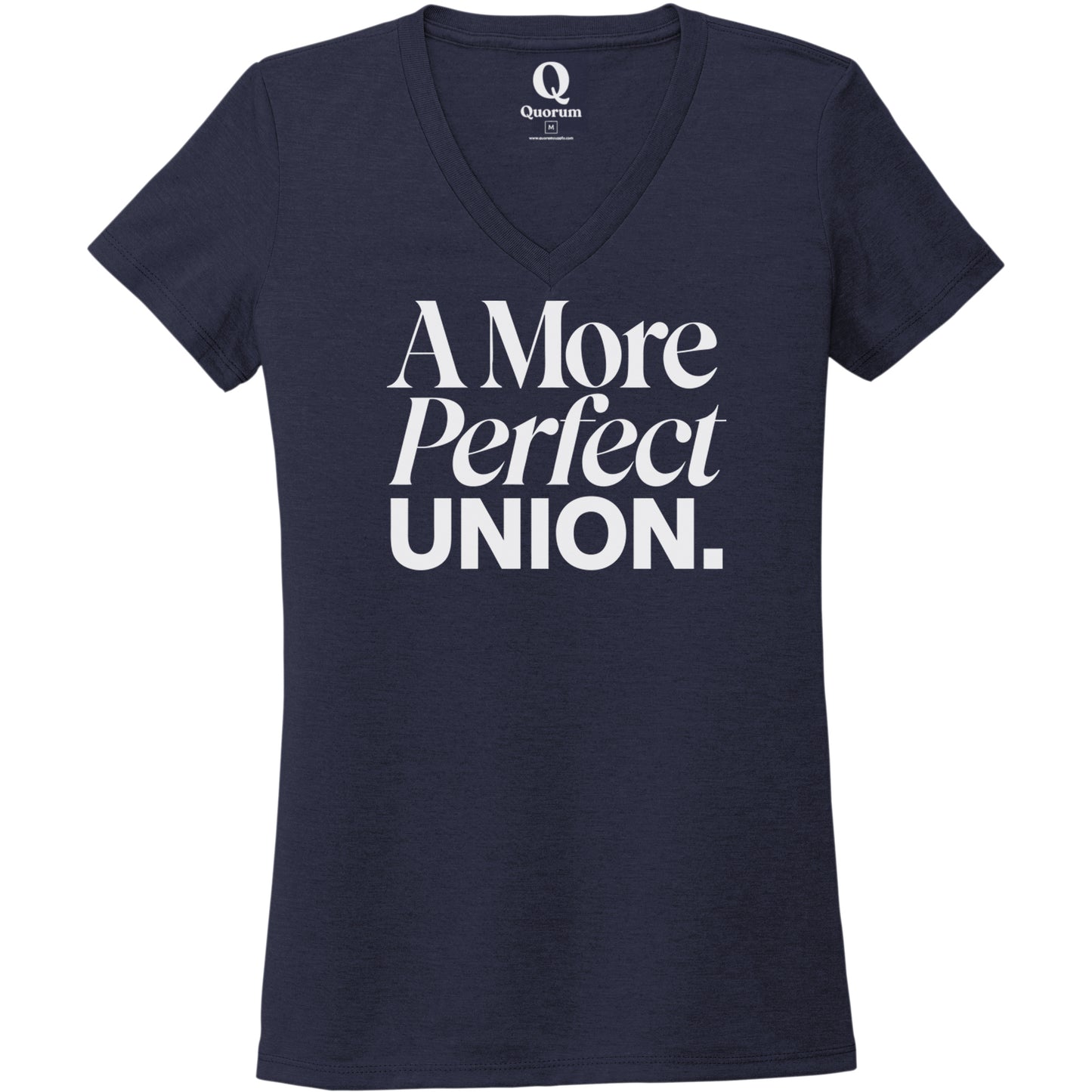 "A More Perfect Union." Quorum Women's Tri-Blend V-Neck editorial print in Night Sky Navy