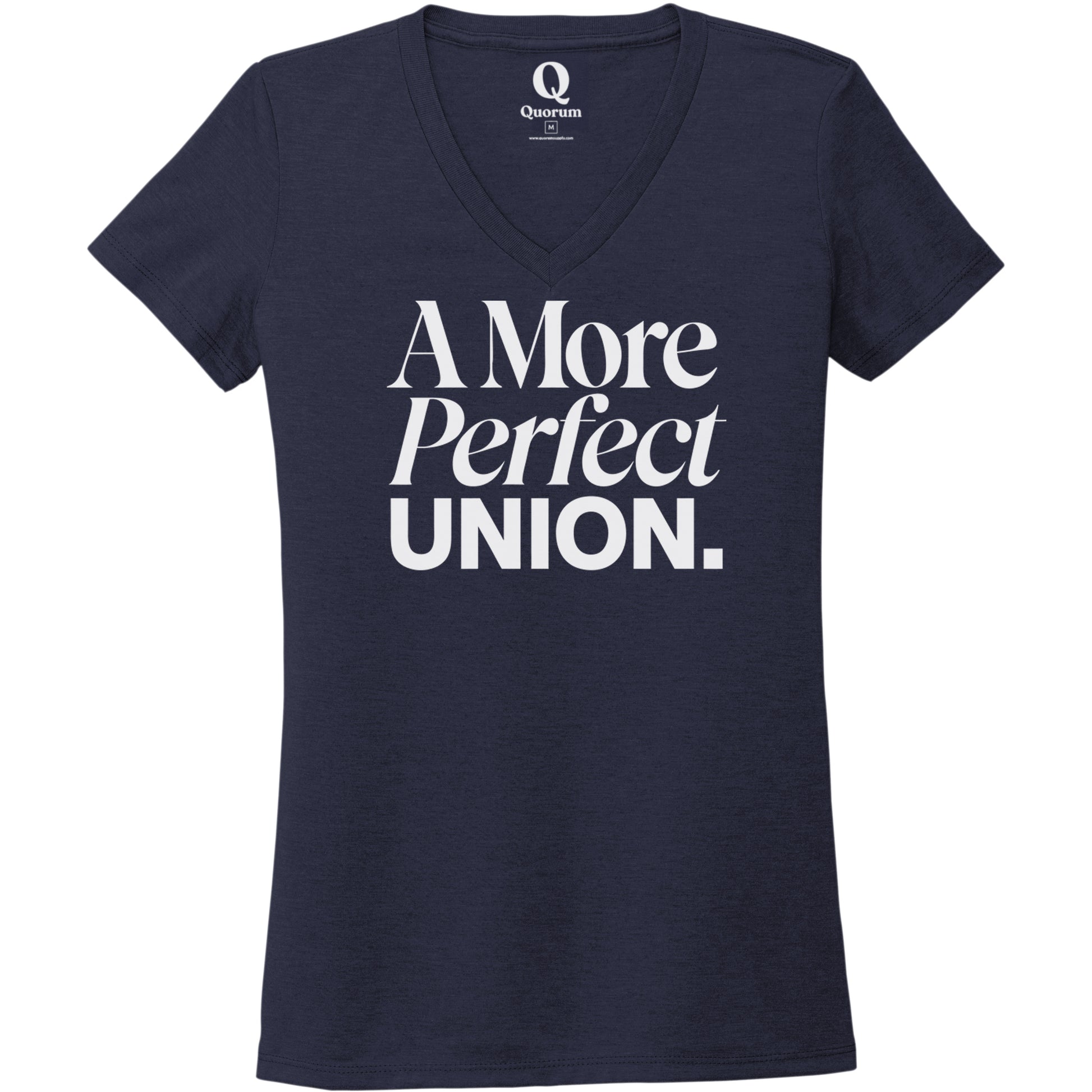 "A More Perfect Union." Quorum Women's Tri-Blend V-Neck editorial print in Night Sky Navy