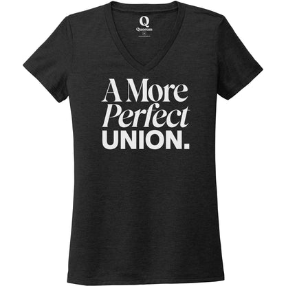 "A More Perfect Union." Quorum Women's Tri-Blend V-Neck editorial print in Space Black