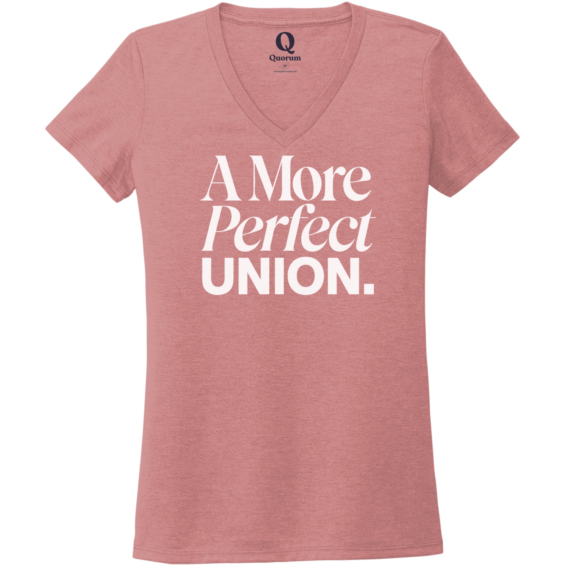 "A More Perfect Union." Quorum Women's Tri-Blend V-Neck editorial print in Vintage Rose