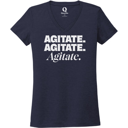"Agitate. Agitate. Agitate." Quorum Women's Tri-Blend V-Neck editorial print in Night Sky Navy