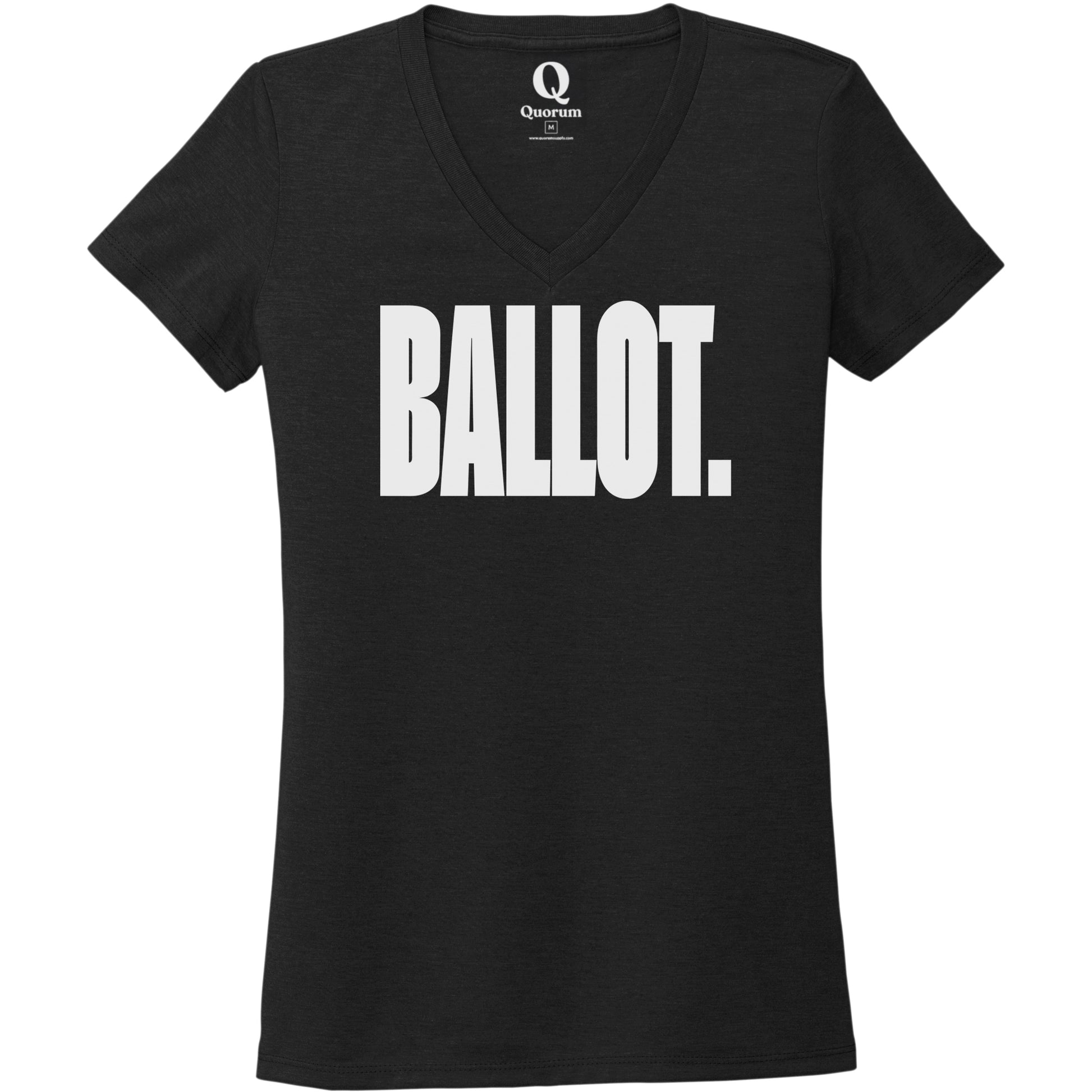 "Ballot." Quorum Women's Tri-Blend V-Neck editorial print in Deep Black
