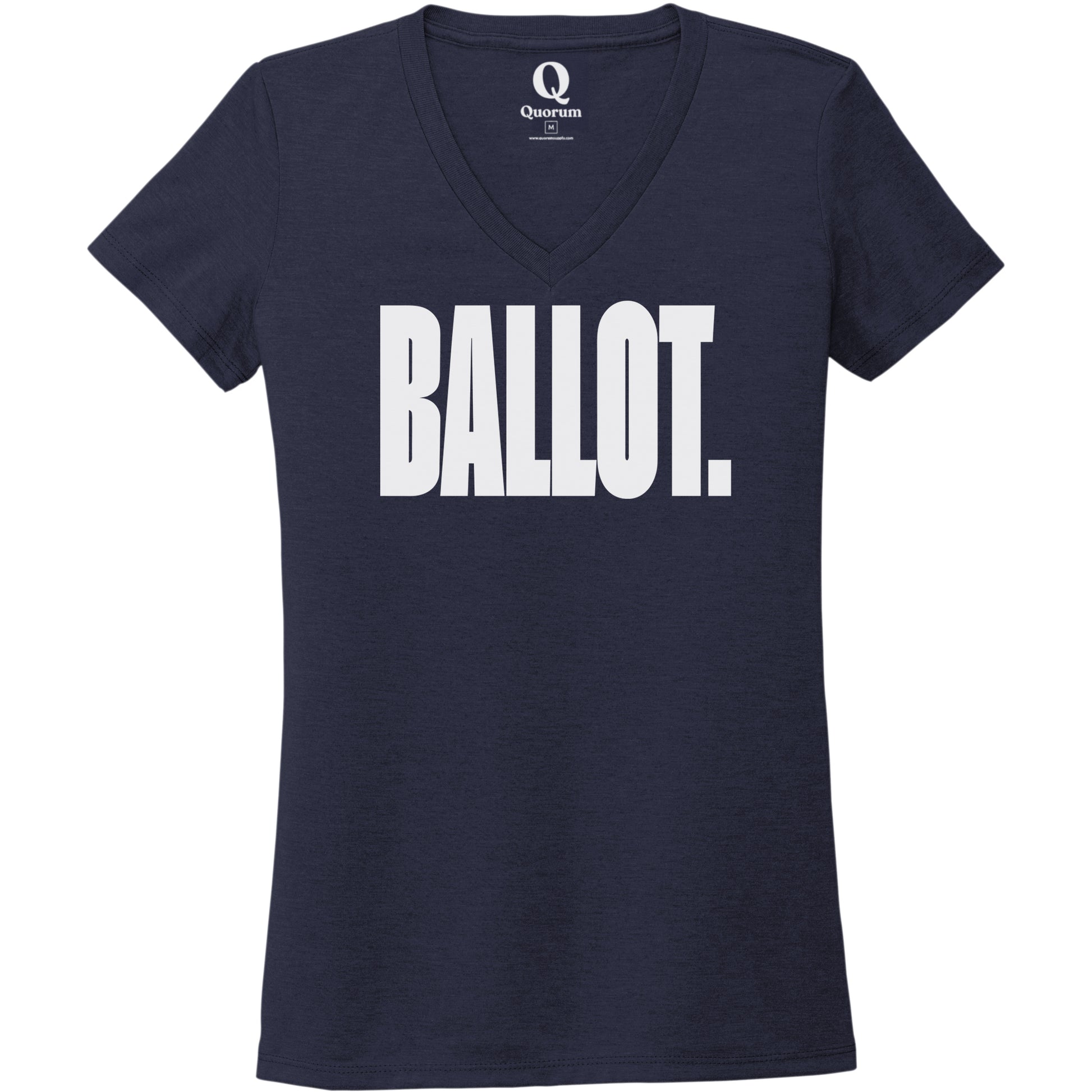 "Ballot." Quorum Women's Tri-Blend V-Neck editorial print in Night Sky Navy