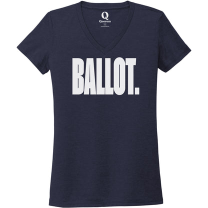 "Ballot." Quorum Women's Tri-Blend V-Neck editorial print in Night Sky Navy