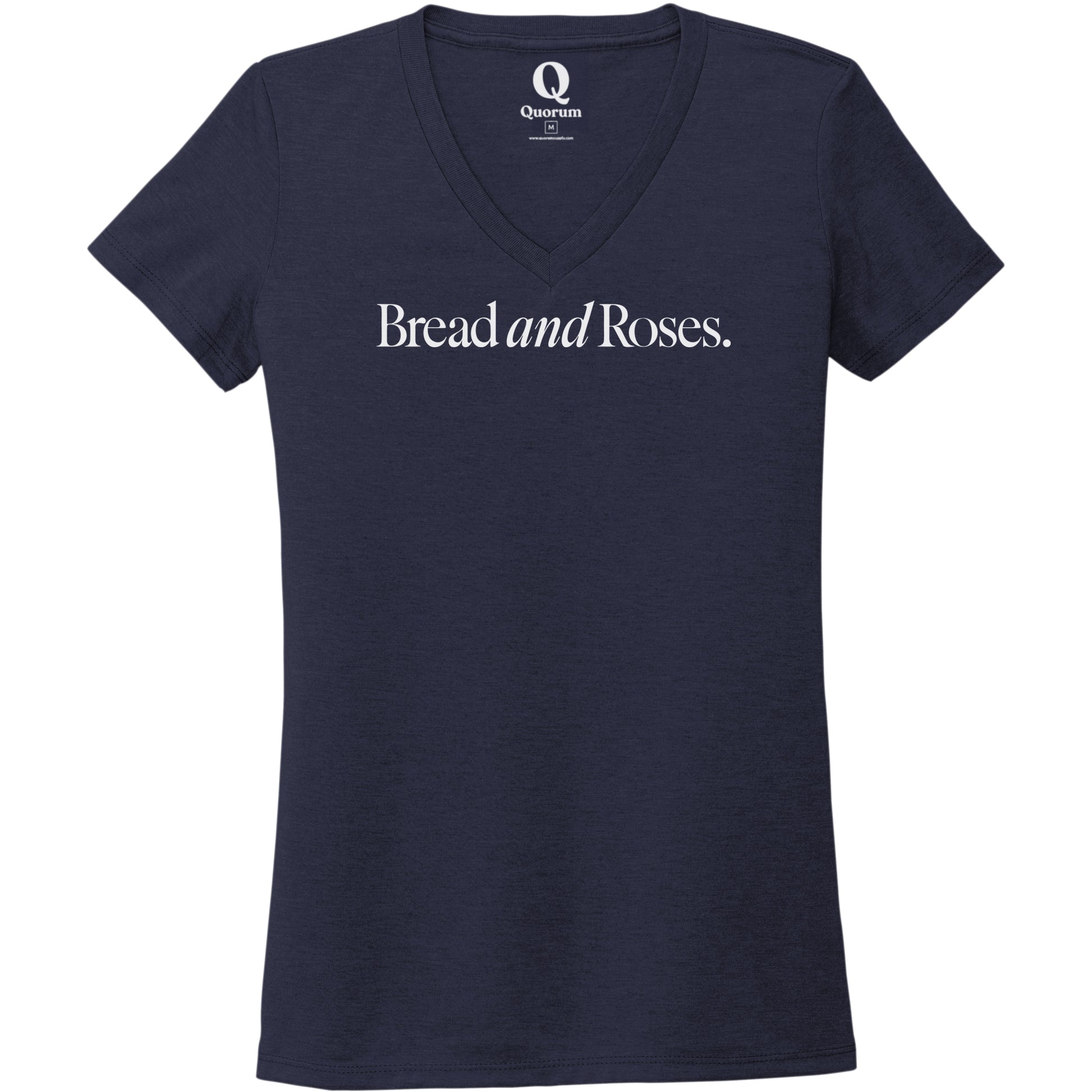 "Bread and Roses." Quorum Women's Tri-Blend V-Neck editorial print in Night Sky Navy