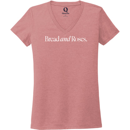 "Bread and Roses." Quorum Women's Tri-Blend V-Neck editorial print in Vintage Rose