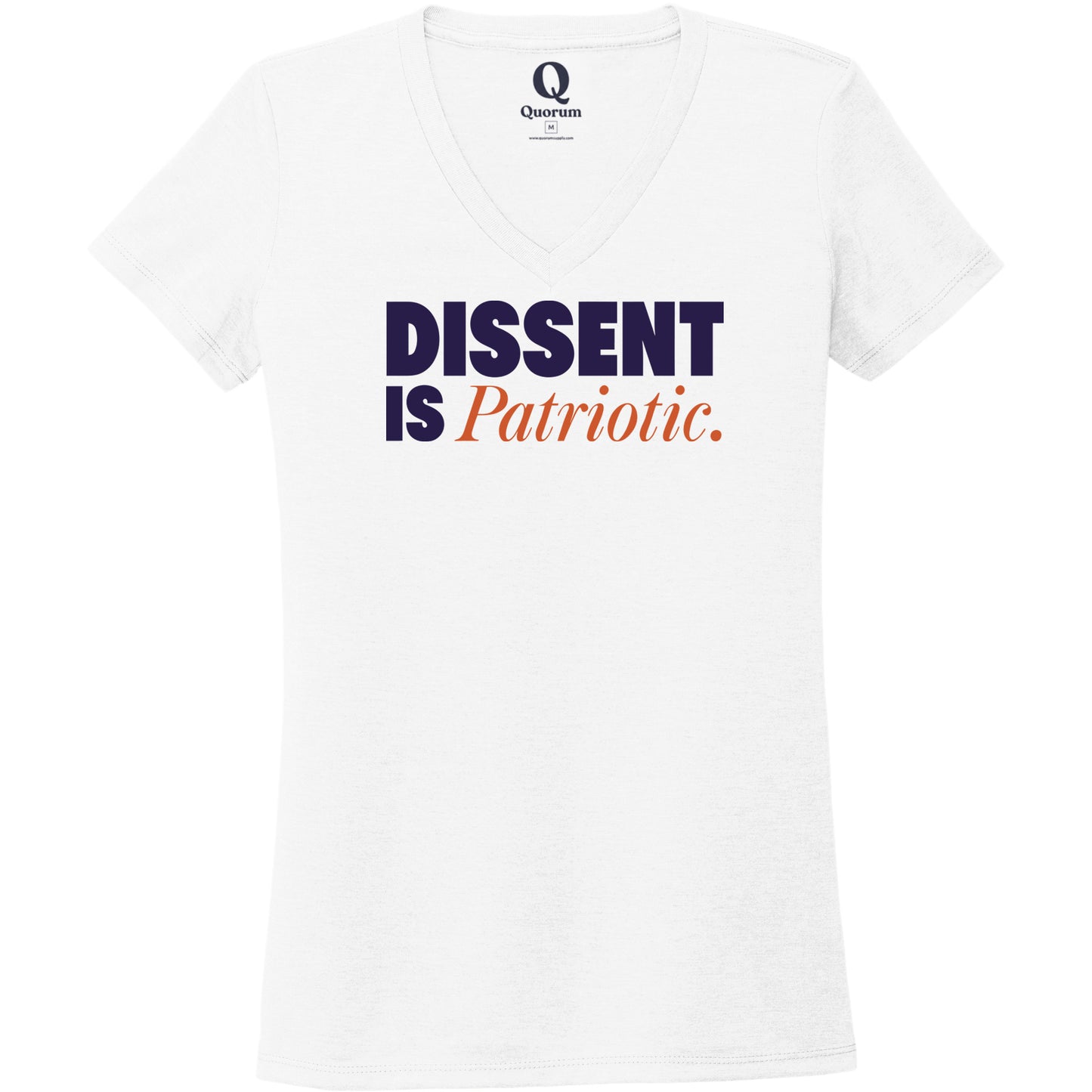 "Dissent is Patriotic." Quorum Women's Tri-Blend V-Neck front print in Bright White