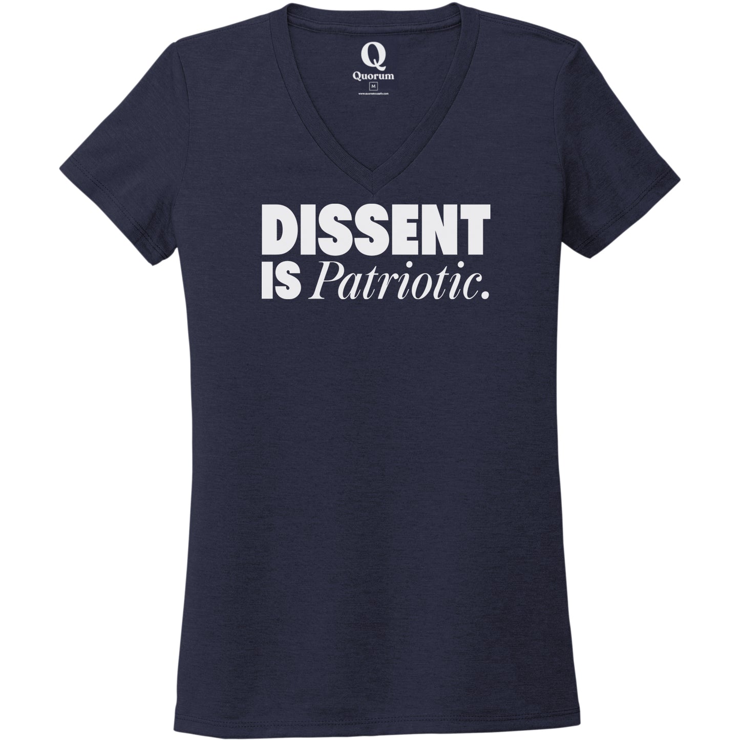 "Dissent is Patriotic." Quorum Women's Tri-Blend V-Neck editorial print in Night Sky Navy