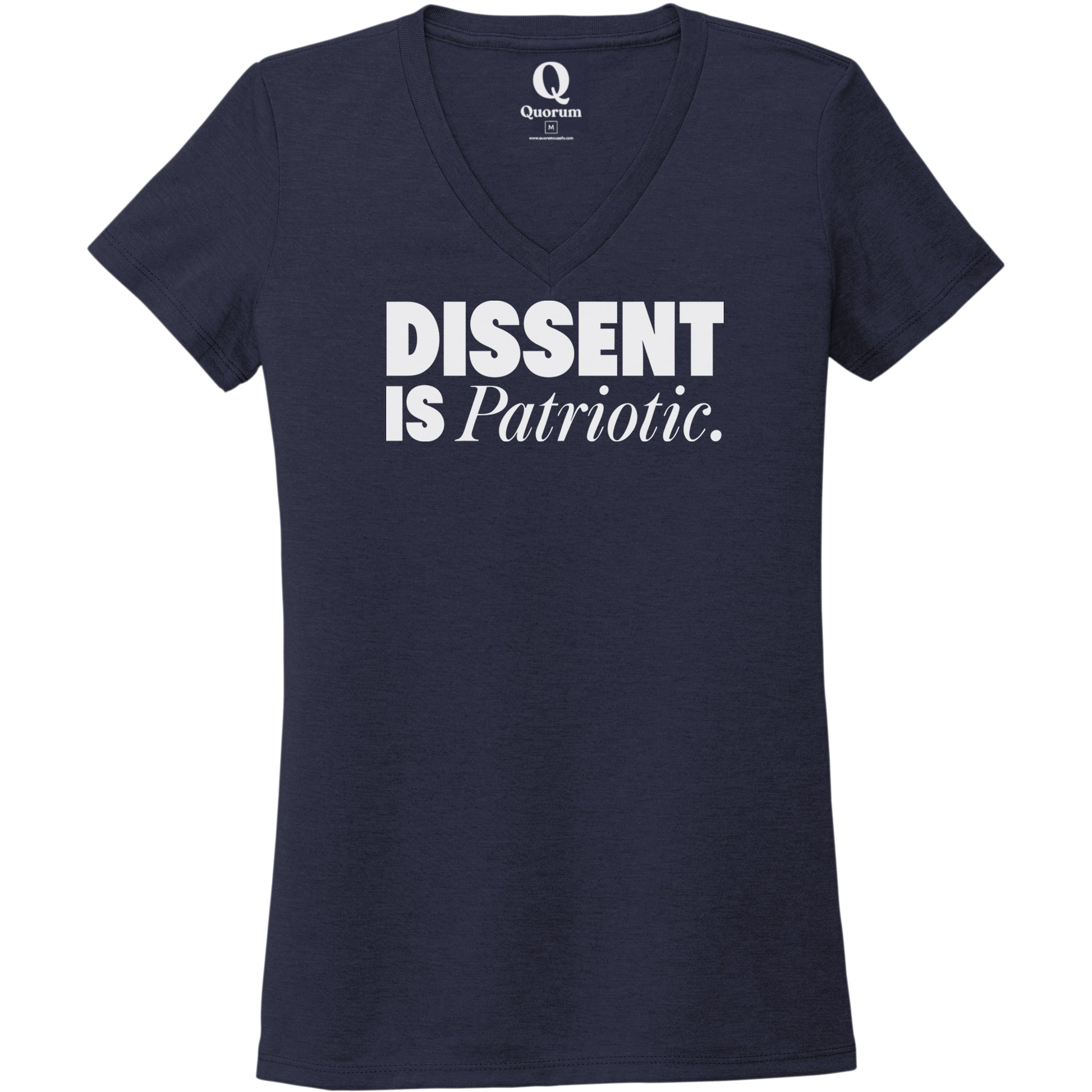 "Dissent is Patriotic." Quorum Women's Tri-Blend V-Neck editorial print in Night Sky Navy