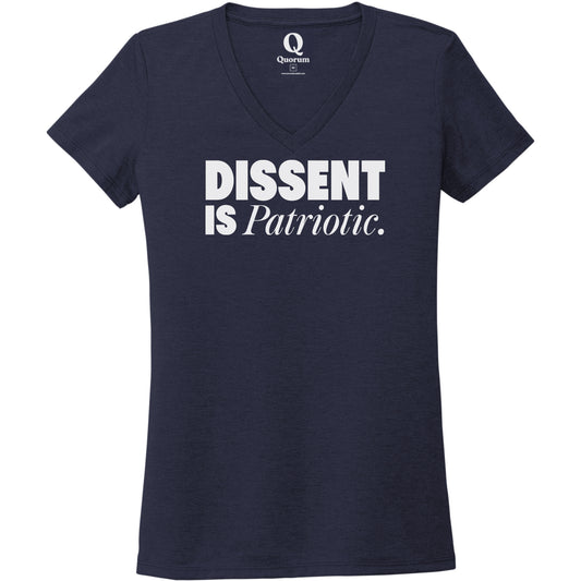 "Dissent is Patriotic." Quorum Women's Tri-Blend V-Neck editorial print in Night Sky Navy