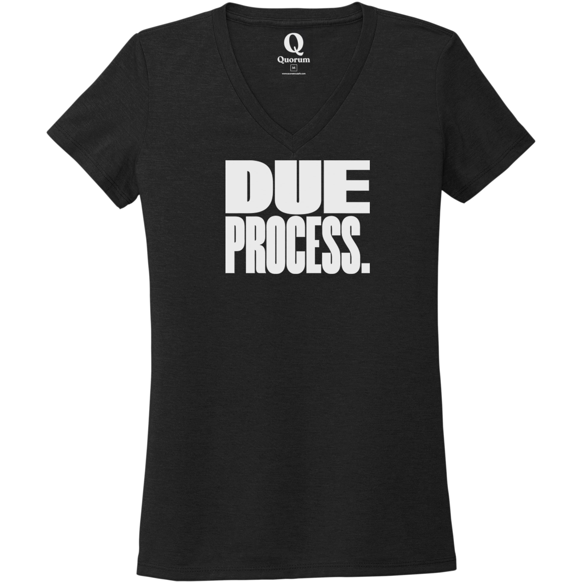 "Due Process." Quorum Women's Tri-Blend V-Neck editorial print in Deep Black