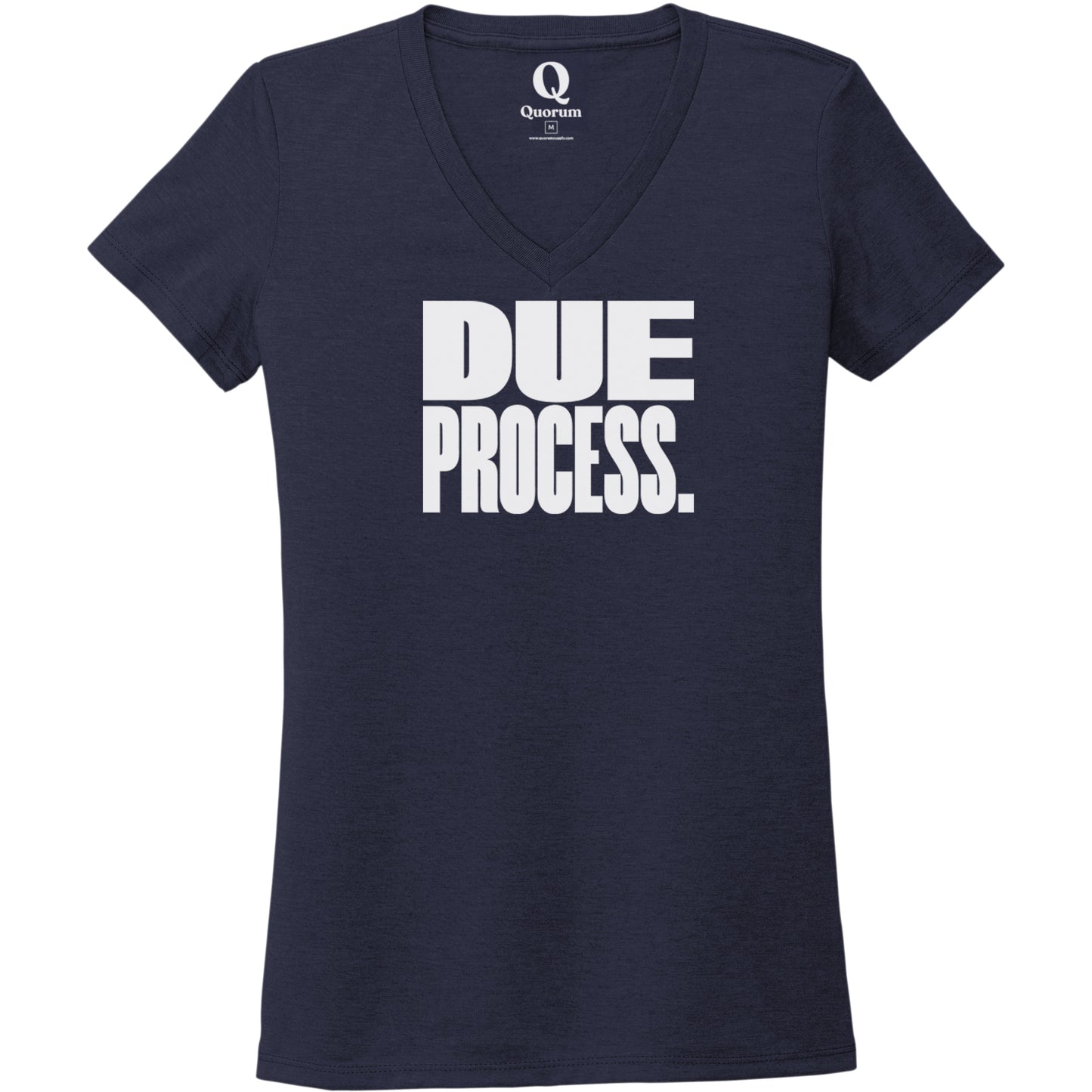 "Due Process." Quorum Women's Tri-Blend V-Neck editorial print in Night Sky Navy