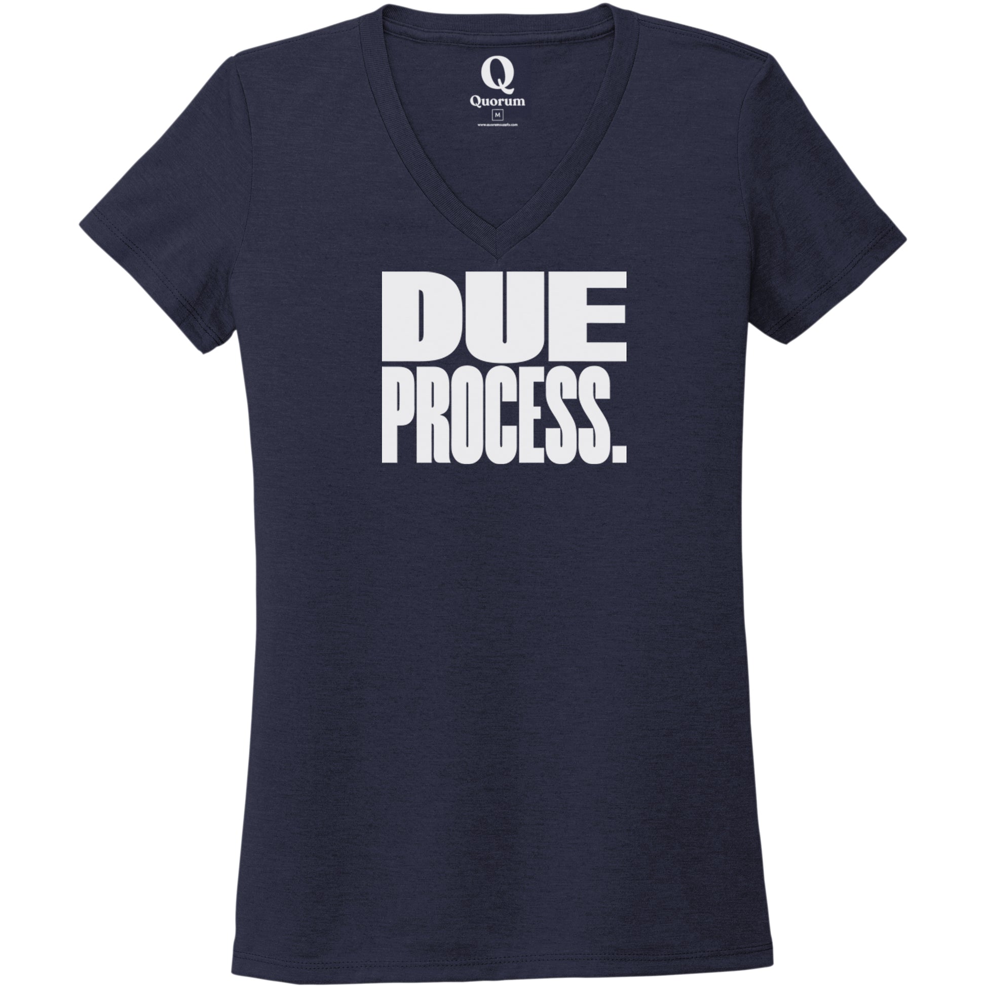 "Due Process." Quorum Women's Tri-Blend V-Neck editorial print in Night Sky Navy